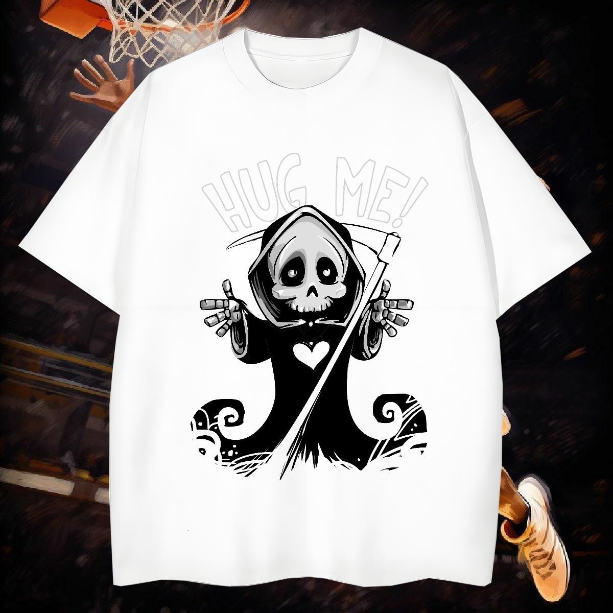 Unisex T shirt 230g Pure Cotton skull Street Casual DIY Printed Breathable Crew Neck Men Clothes T-Shirt Fashion Casual Wear
