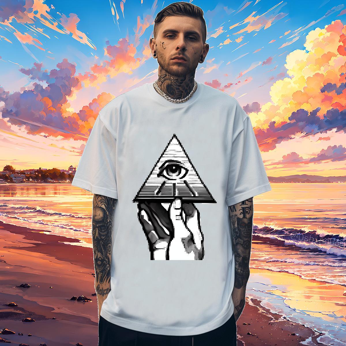 Brand Mens T Shirts 100% Cotton 230g eye of the devil Street wear Hip Hop DIY O Neck Short Sleeves Men Tops Tees DIY Customized Polos