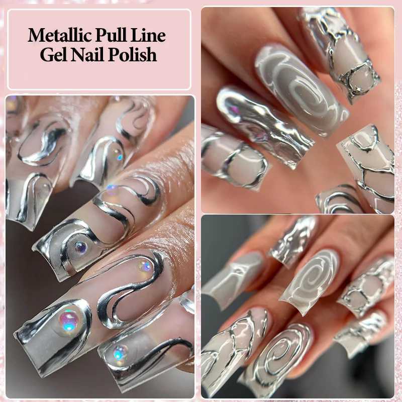 LILYCUTE 5ml super bright silver metallic paint lined with gel nail polish wire drawing strip graffiti mirror brushed UV gel varnish W240829