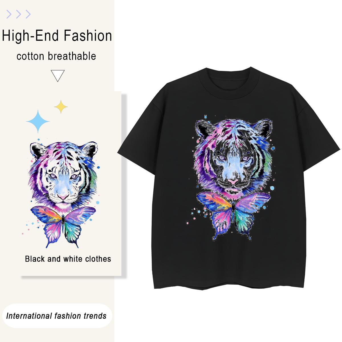 Classic Casual Tshirt for Man Woman tiger Hip Hop 230g Pure Cotton Tshirts Breathable Cool Design Mens T Shirts Cartoon Printing L-4XL