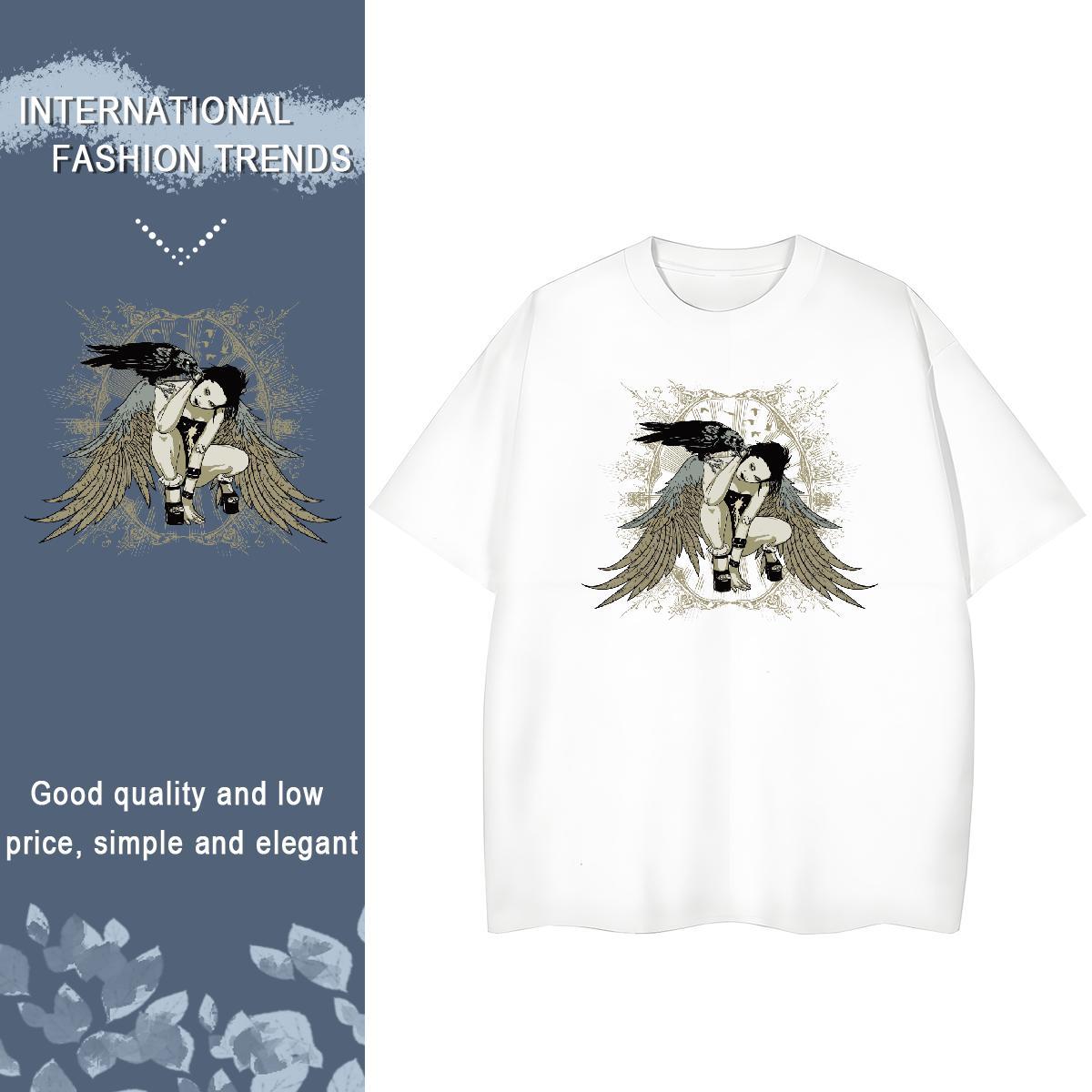 Cool Mens T Shirts 230g 100% Cotton angel Casual Daily Wear DIY O-Neck Short Sleeve Men Tops Tees Designer Top Tees