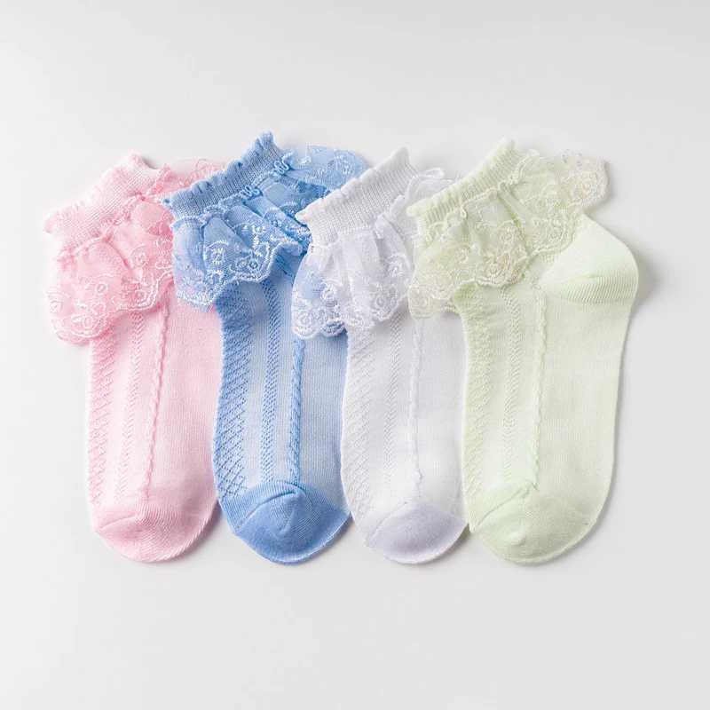 Mesh Socks Breathable Cotton Lace with Ruffle Princess Children Ankle Short Sock White Pink Yellow for Baby Girls Kids Toddler CL240824