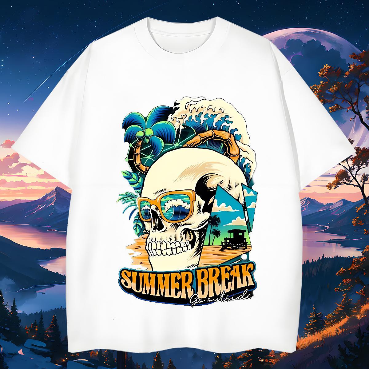 Loose Fit T Shirts Men 100% Cotton 230g skull Outdoor Plus Size Custom Crew Neck Tshirts DIY Customized Tees Shirts