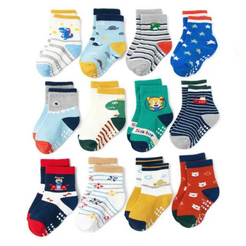 12Pairs/lot Kids Socks Cotton Anti-Slip Floor Cartoon Animals Summer Breathable Toddler Socks Sports Boys Girls Outside Children CL240824