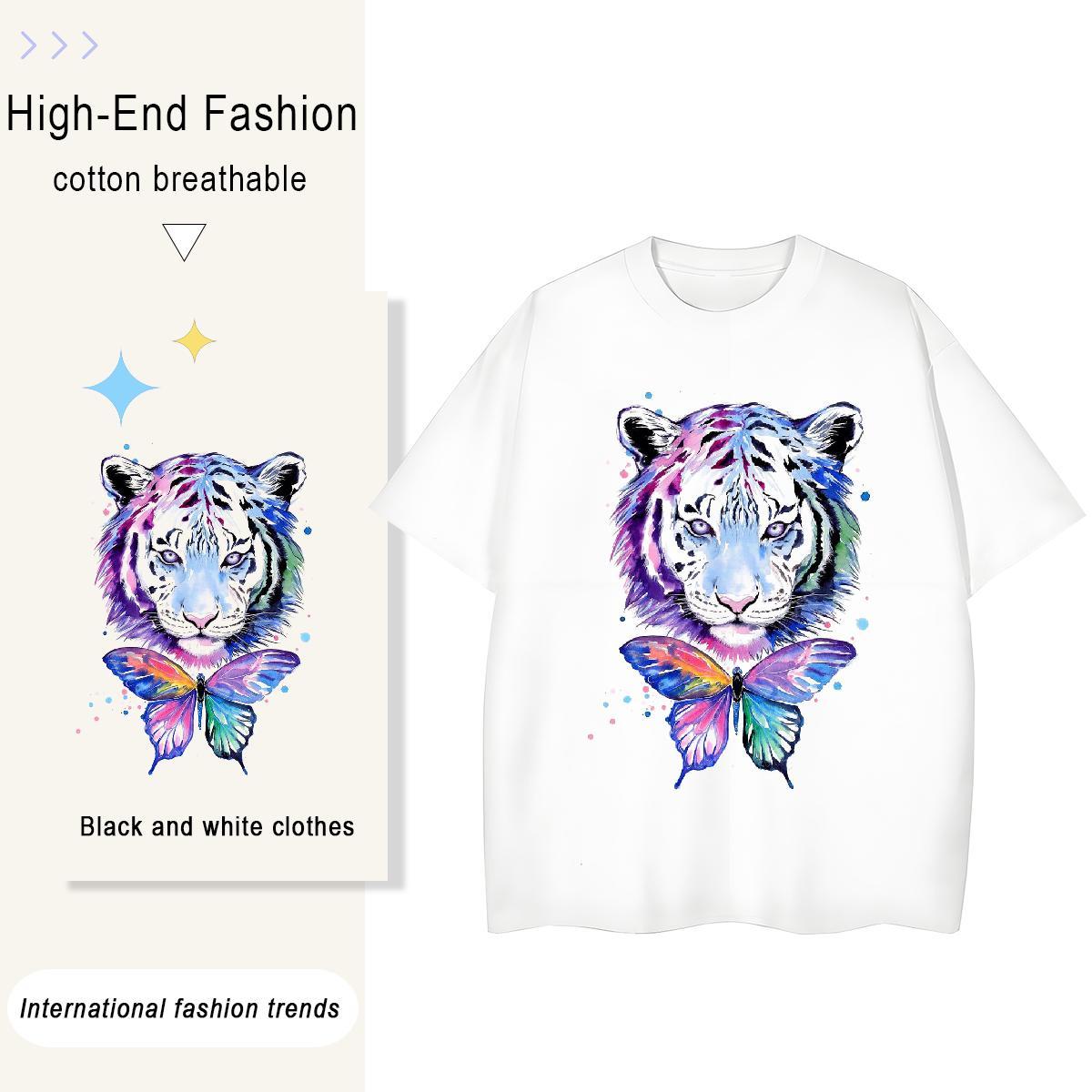 Classic Casual Tshirt for Man Woman tiger Hip Hop 230g Pure Cotton Tshirts Breathable Cool Design Mens T Shirts Cartoon Printing L-4XL