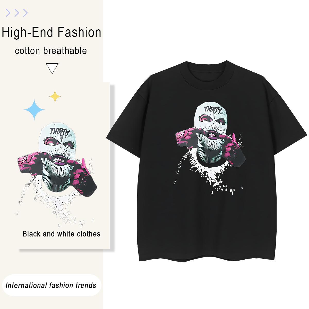 Wholesale T shirt 100% Cotton 230g portrait Hip Hop Street Custom Cartoon Crew Neck Breathable Couples T Shirts 2024 Summer Tops Tees