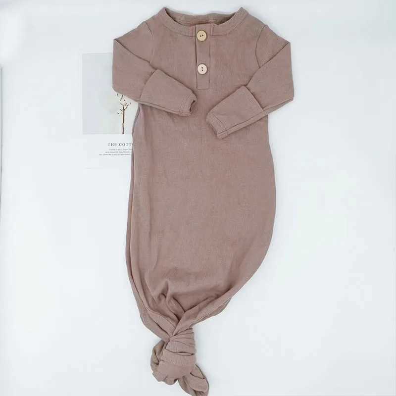 Comfortable Solid Color Baby Boys Ribbed Cotton Gowns Newborn Swaddle Blanket Knotted Sleeping Bag M240824