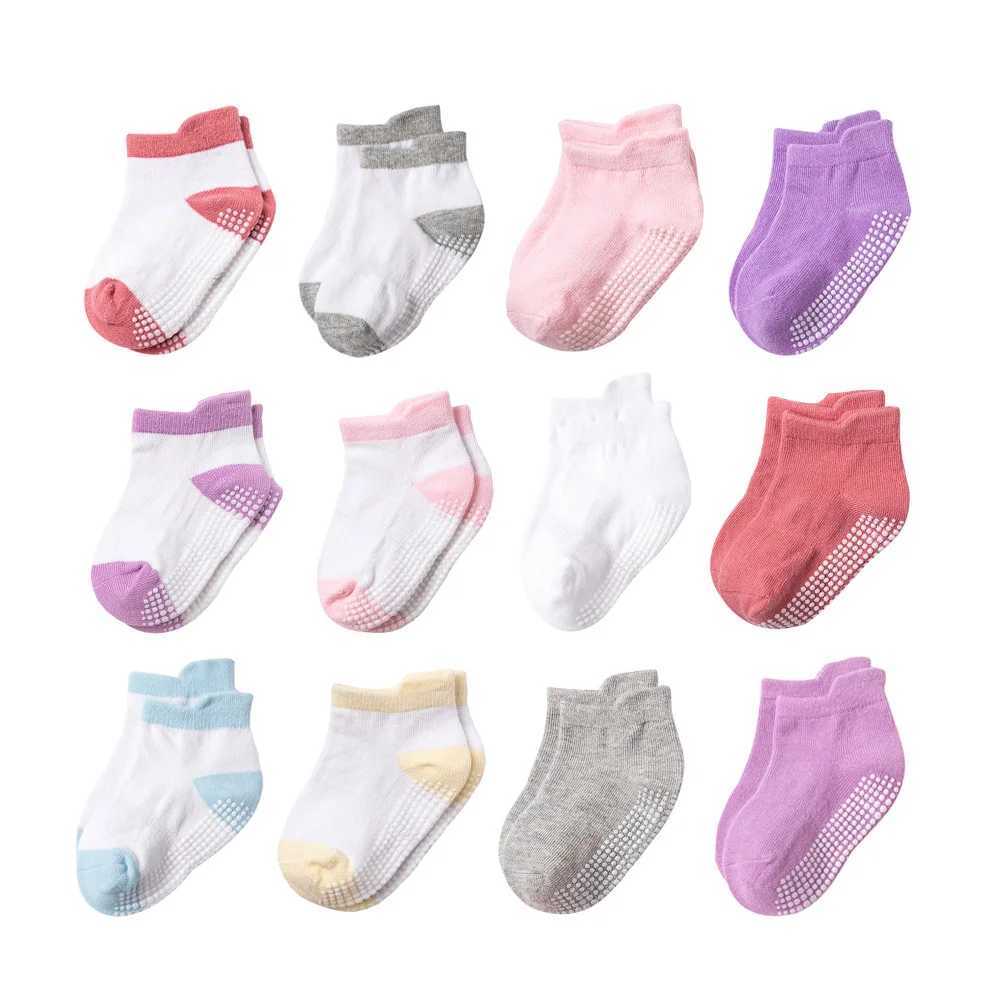 6 Pairs Girls Cotton Non-slip Floor Socks For Toddler Kids Baby Indoor Activities Learn To Walk Ankle Socks CL240824