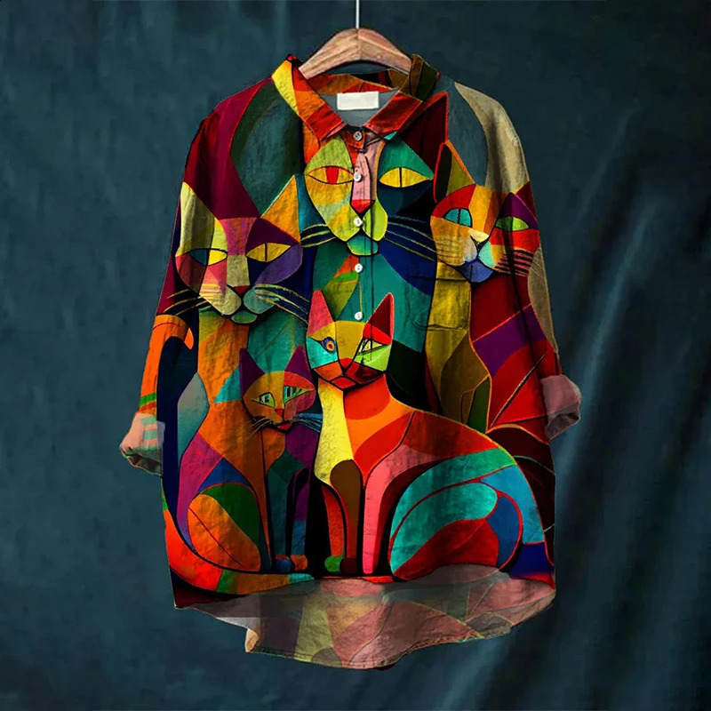 Summer Womens Casual Shirt Retro Floral Art Long Sleeve Pocket Hawaiian Style Printed Vneck Top 240823