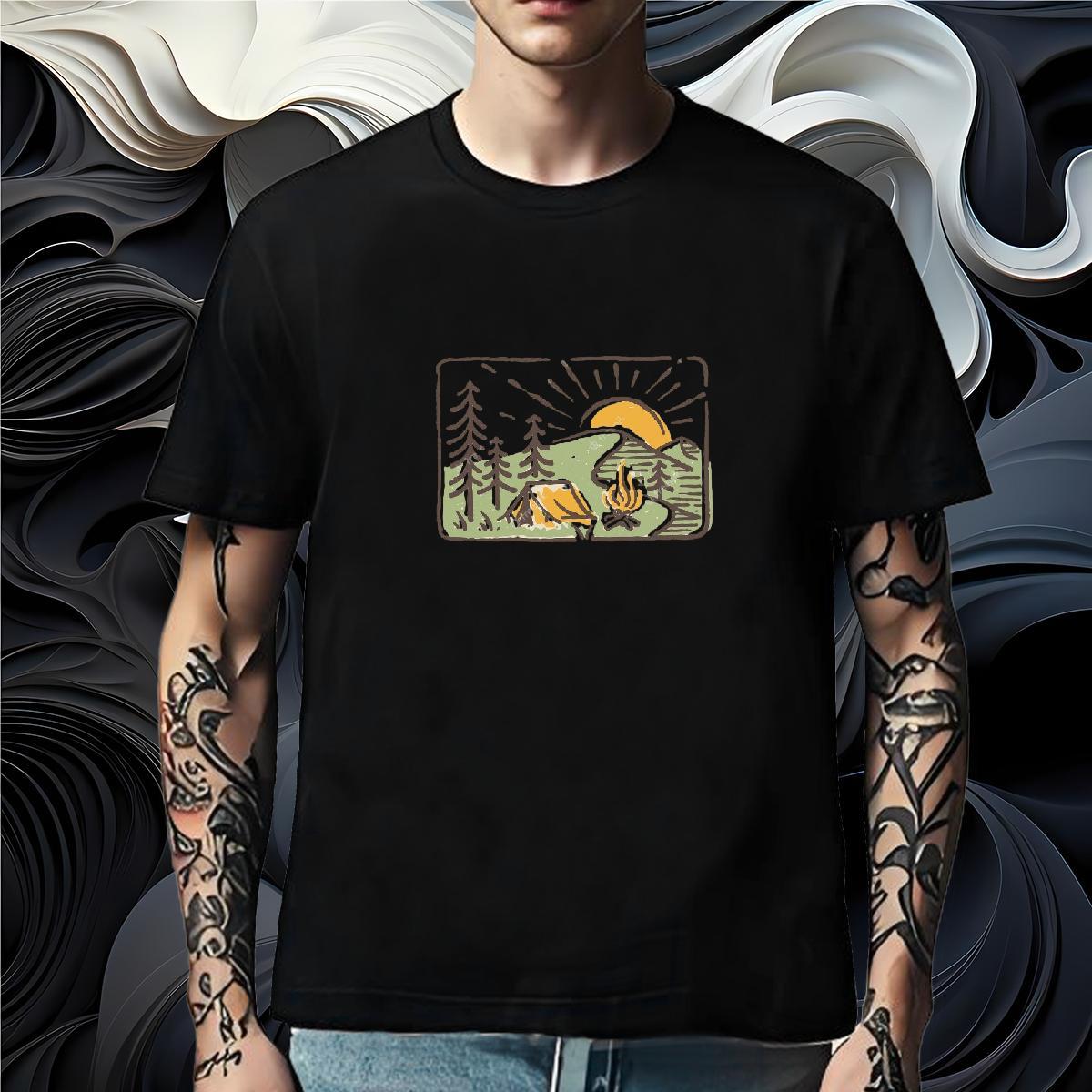 Cool Mens T Shirts 230g Pure Cotton mountains Street Graphic Breathable Short Sleeve Men Tops Tees Fashion Designer Tees Shirts
