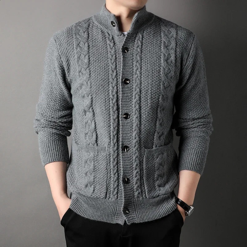 Mens Knitted Sweater Youth Half High Collar Trendy Long Sleeve Open Retro Twisted 240824