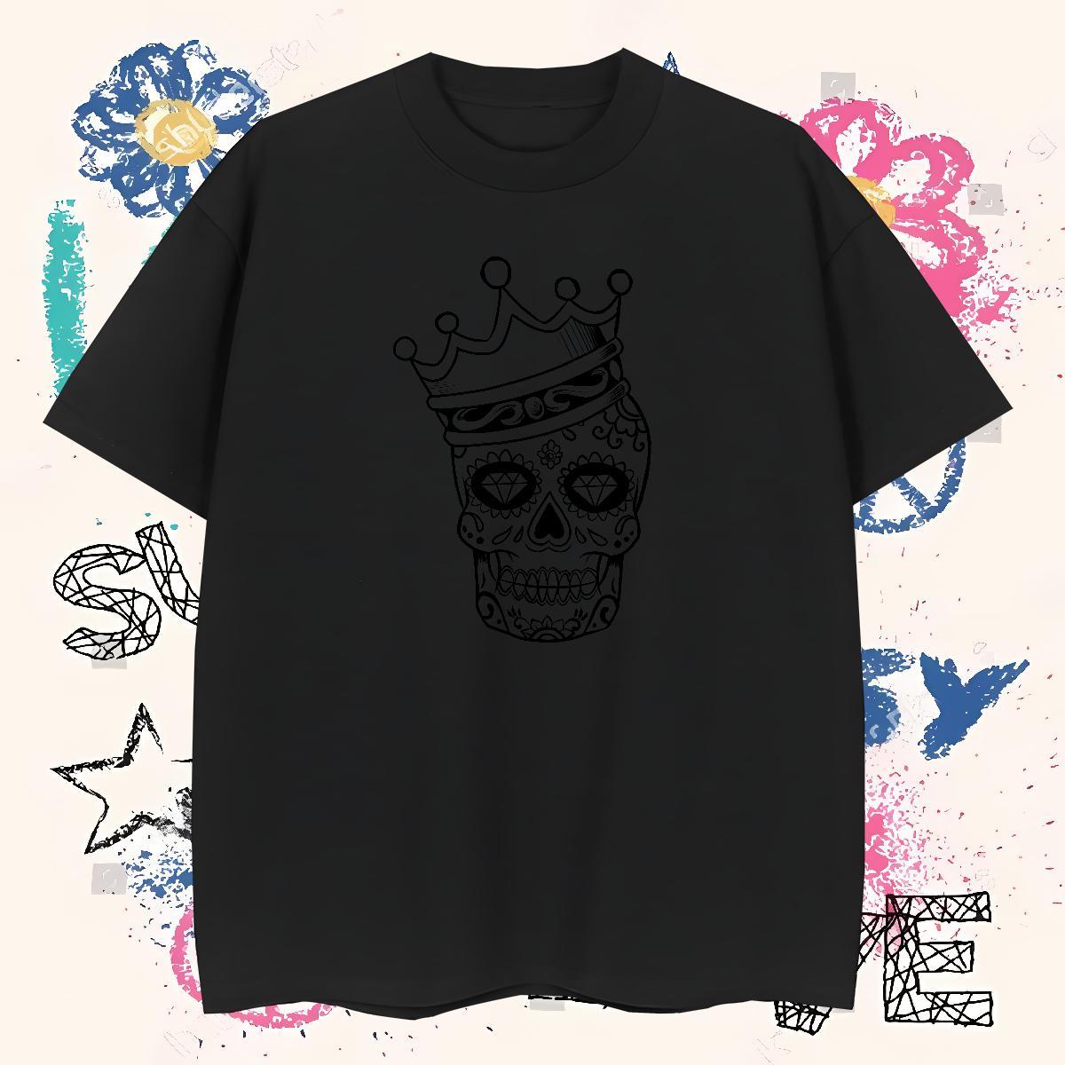 Loose Man T Shirts 100% Cotton 230g skull Anime Printing Street Skull Crew Neck Tshirts Casual New Tops Tees