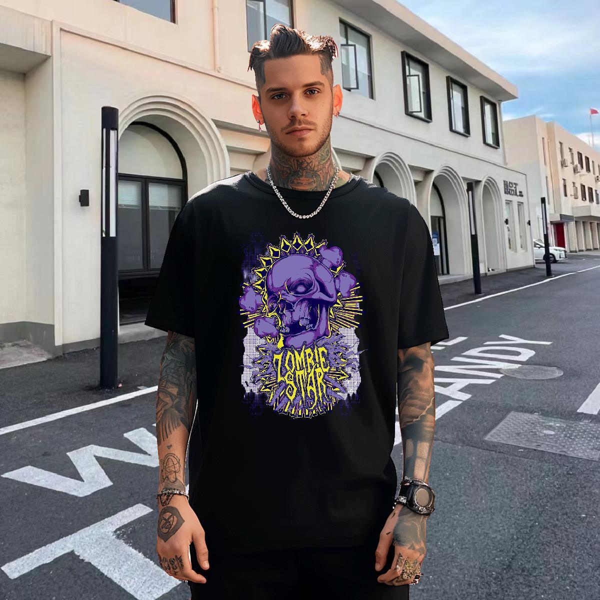 Free Shipping T shirt 230g 100% Cotton skull Sports Casual White Plus Size Round Neck Short Sleeve Men Clothes T-Shirt 2024 Tshirts