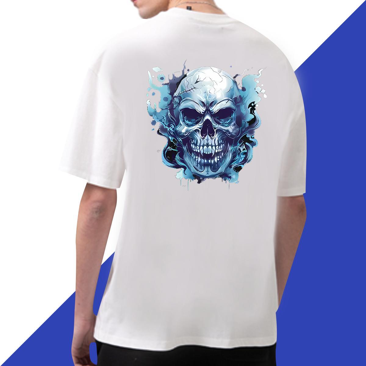 Loose Man T Shirts 230g 100% Cotton skull Hip Hop DIY Anime Crew Neck Men Clothes T-Shirt Brand Tees