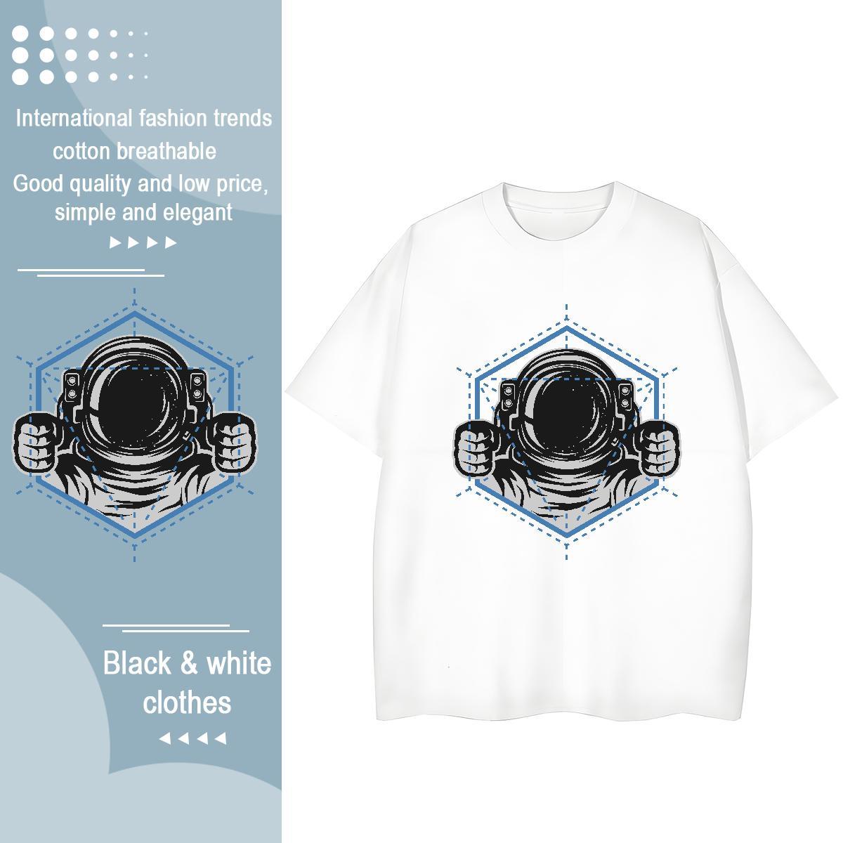 Lady Unisex Tshirts 100% Cotton 230g cosmonaut Casual Daily Wear Woman T Shirts Breathable Crew Neck Custom Print Oversized Clothes Shirt