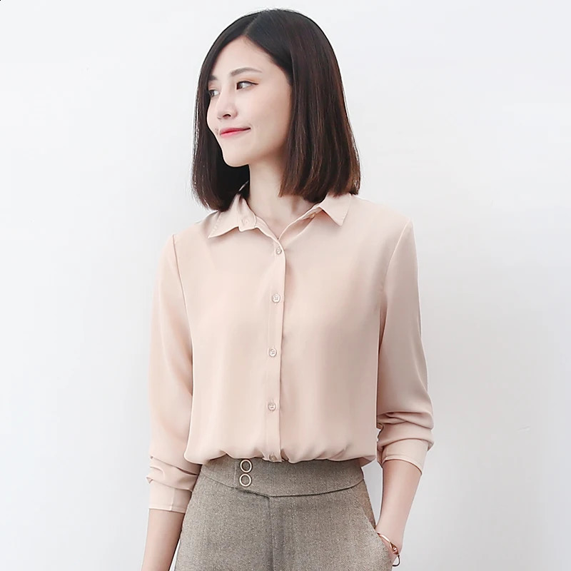 Simple Women Chiffon Shirts Casual Multi Color Womens Tops And Blouse Fine Long Sleeve Shirt Office Female Clothes 240823
