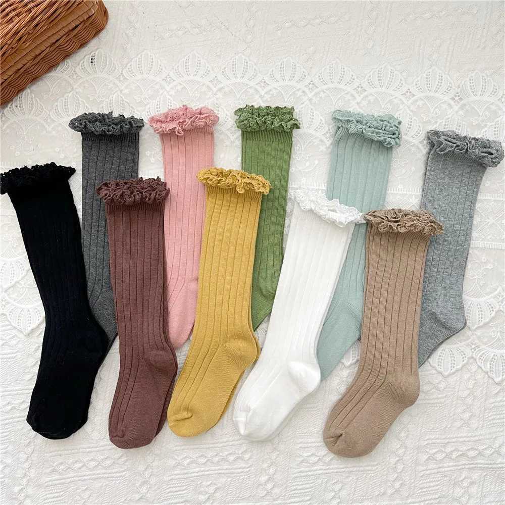 Ruffle Kids Knee High Socks Baby Girls Toddlers Long Soft Cotton Sock Lace Flower Children School Uniform Socks For 0-8 Years CL240824