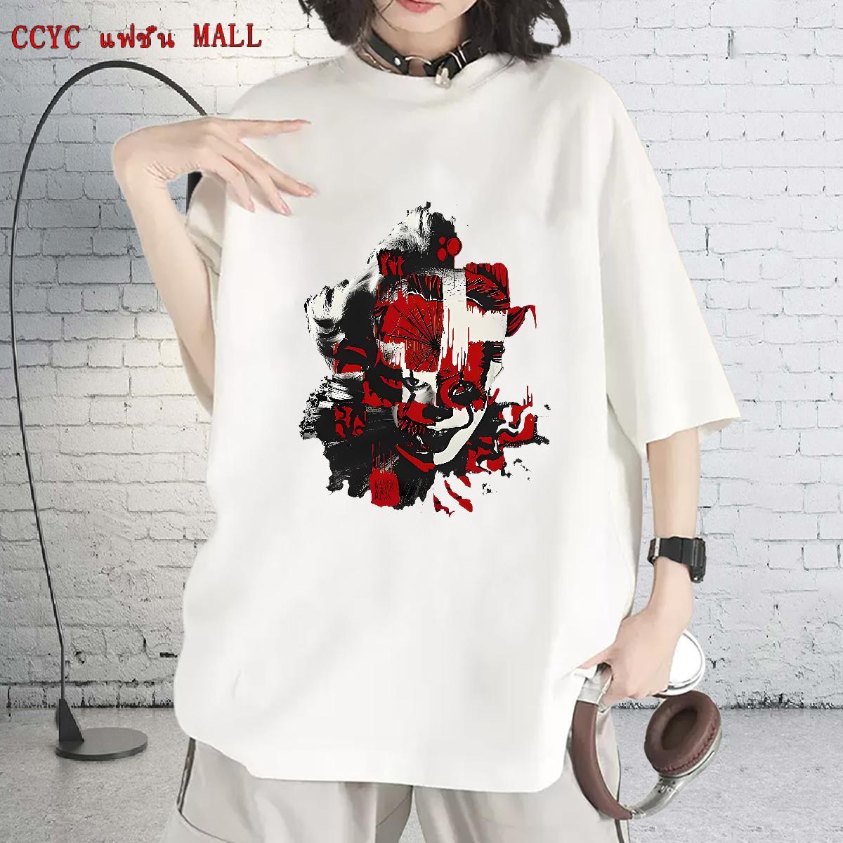 Loose fit Women Tshirts 100% Cotton 230g scary Hip Hop Womens T Shirts Breathable Soft Anime Oversized Tees Shirts