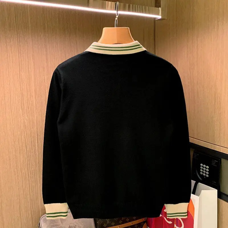 Korean Fashion Men Polo Shirts Long Sleeve Knitted Turn-down Collar T-shirts Patchwork Slim Casual Tops 240824