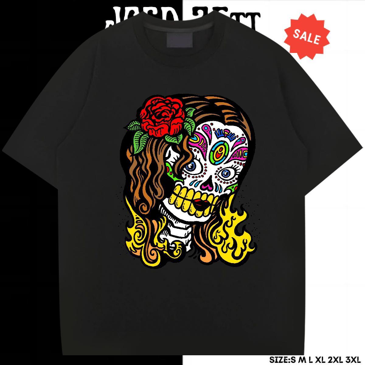 Unisex T-Shirts for Men 230g Cotton skull Street Casual Cartoon Print Round Neck Short Sleeve Mens Tshirts Casual New Clothings