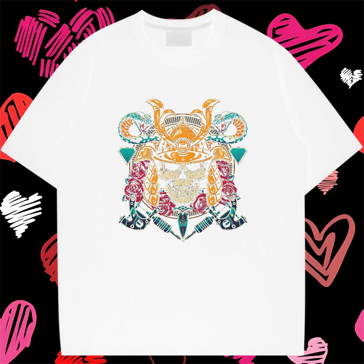 High Quality T Shirt For Man 230g Cotton skull Street wear Hip Hop Custom Printing Round Neck Short Sleeve Couples T Shirts Fashion Tees Shirts