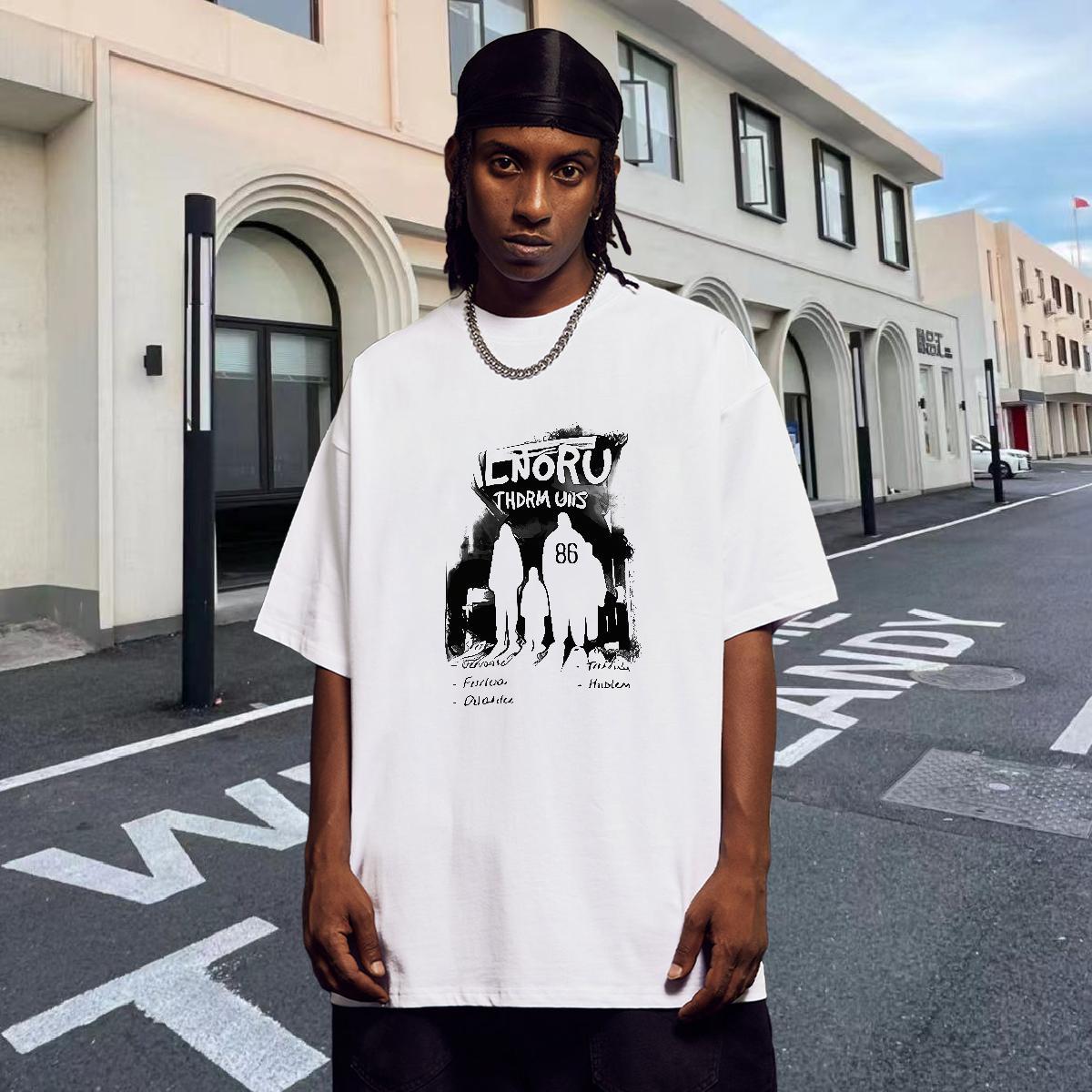 High Quality T-Shirts 100% Cotton 230g letter High Street Hip Hop Floral Print Breathable Short Sleeve Men Clothes T-Shirt DIY Wear