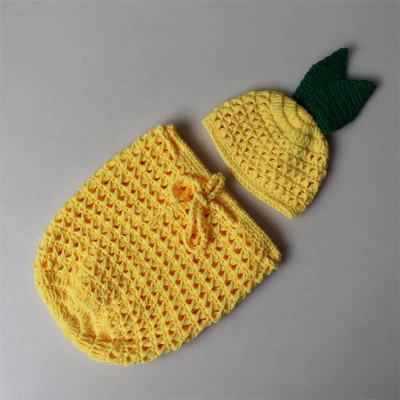 Baby Photography Props Pineapple Clothing Sets Newborn Boy Girl Photo Shoot Swaddle Outfit Crochet Sleeping Bag Hat Unisex M240824