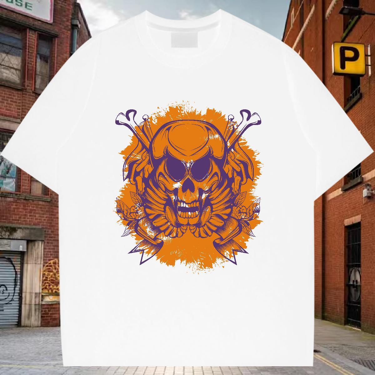 Loose Men T Shirts 230g Pure Cotton skull High Street Hip Hop Oversized 4XL Short Sleeve O-Neck Tshirt for Man Woman Fashion Tshirts