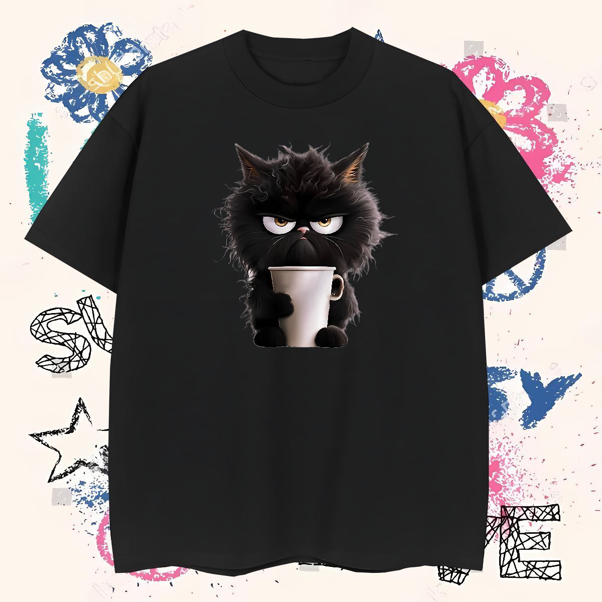 2024 DIY Men Clothes T-Shirt cat Street wear Hip Hop 230g Pure Cotton Tops Shirt Breathable Designer Man T Shirts Custom Printed