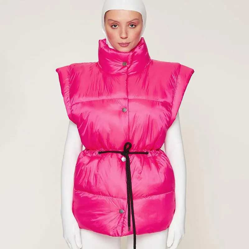 Women's Down Parkas Drawstring Waist Long Puffer Jackets Vest Women Slveless Warm Thick Bubble Coats Puff Parkas Down Drawstring Vests Outcoats Y