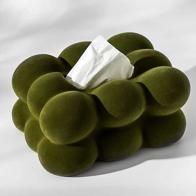 AhunderJiaz Modern Velvet Ceramic Tissue Box Living Room Bedroom Desktop Decorative Ornaments Kitchen Storage Home Decoration 240823