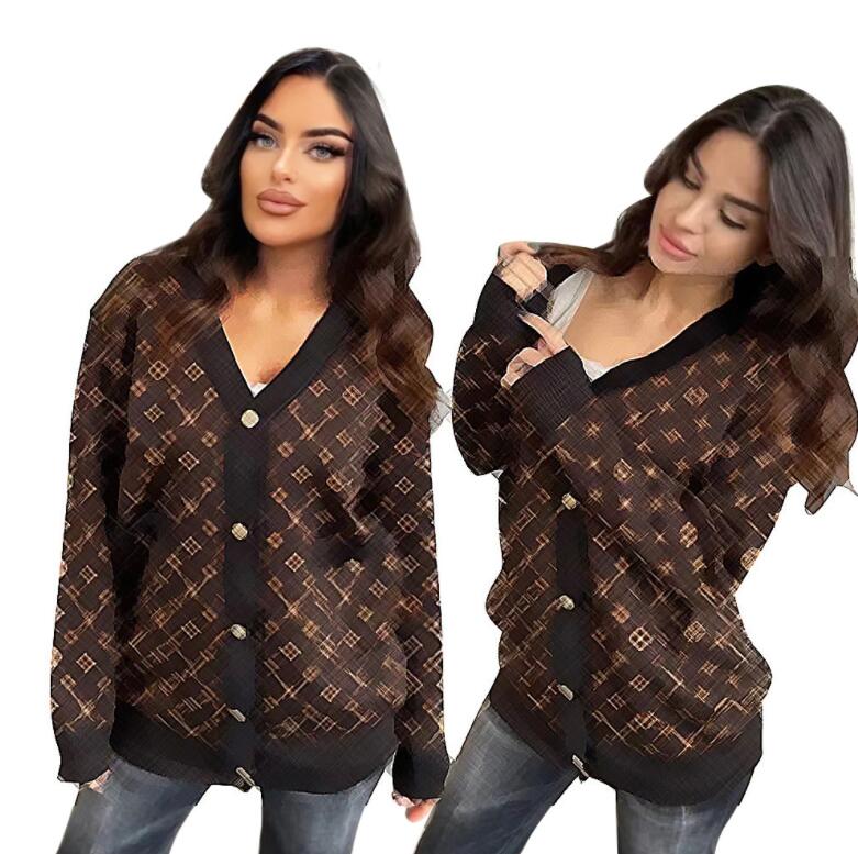 Designer women's cardigan sweater autumn and winter fashion luxury knitwear V-neck long pocket women's sweater jacket
