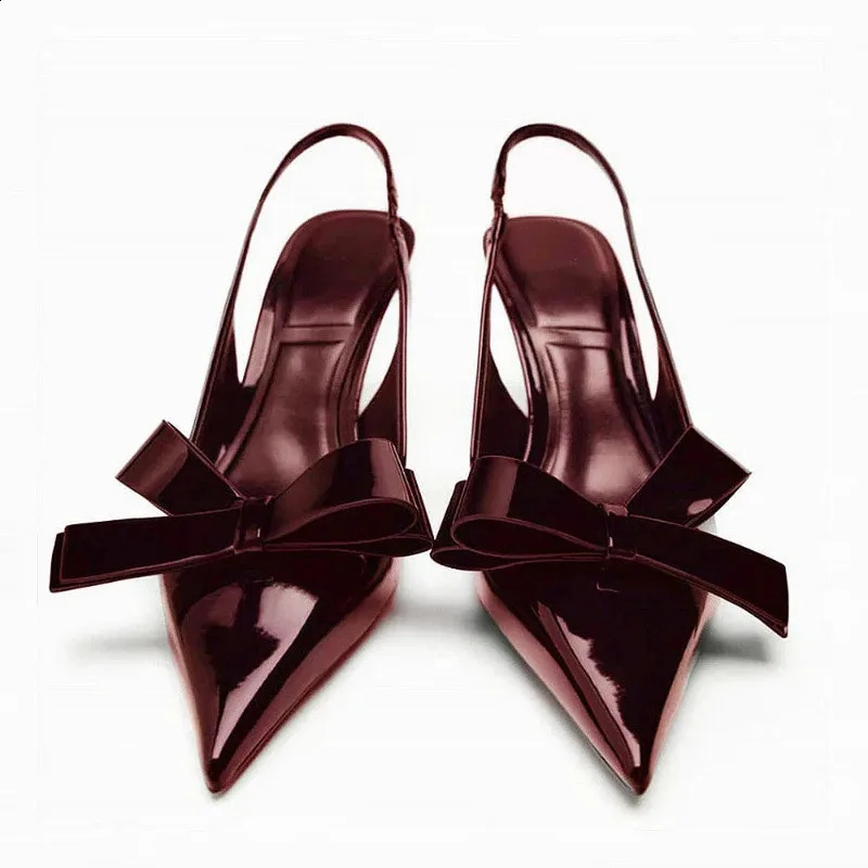 Ladies bow tie high-heeled sandals elegant pointe toe modern wedding suspender shoes summer office shoes 240823