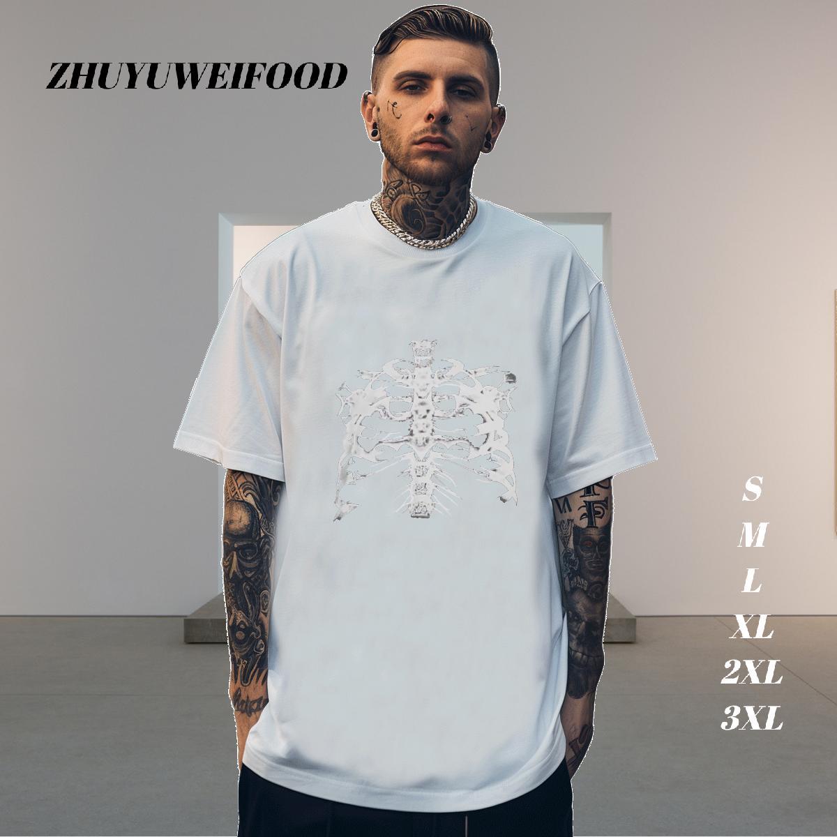 Soft Men T Shirts 230g 100% Cotton skull Casual Daily Wear White Plus Size Breathable Short Sleeve Men Clothes T-Shirt Factory Direct Tee Shirt
