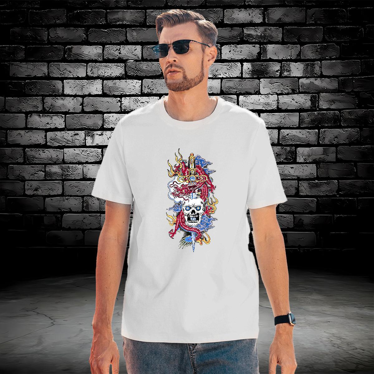 Designer T Shirts Men 230g 100% Cotton skull Street Oversized 4XL Short Sleeve O-Neck Men Clothes T-Shirt 2024 Summer Tops Shirt