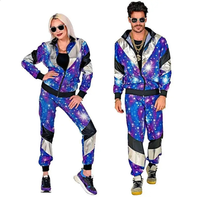 70s and 80s disco retro hip-hop role-playing costumes for couples sportswear for Halloween carnival rock parties fantasy costume sets 240824