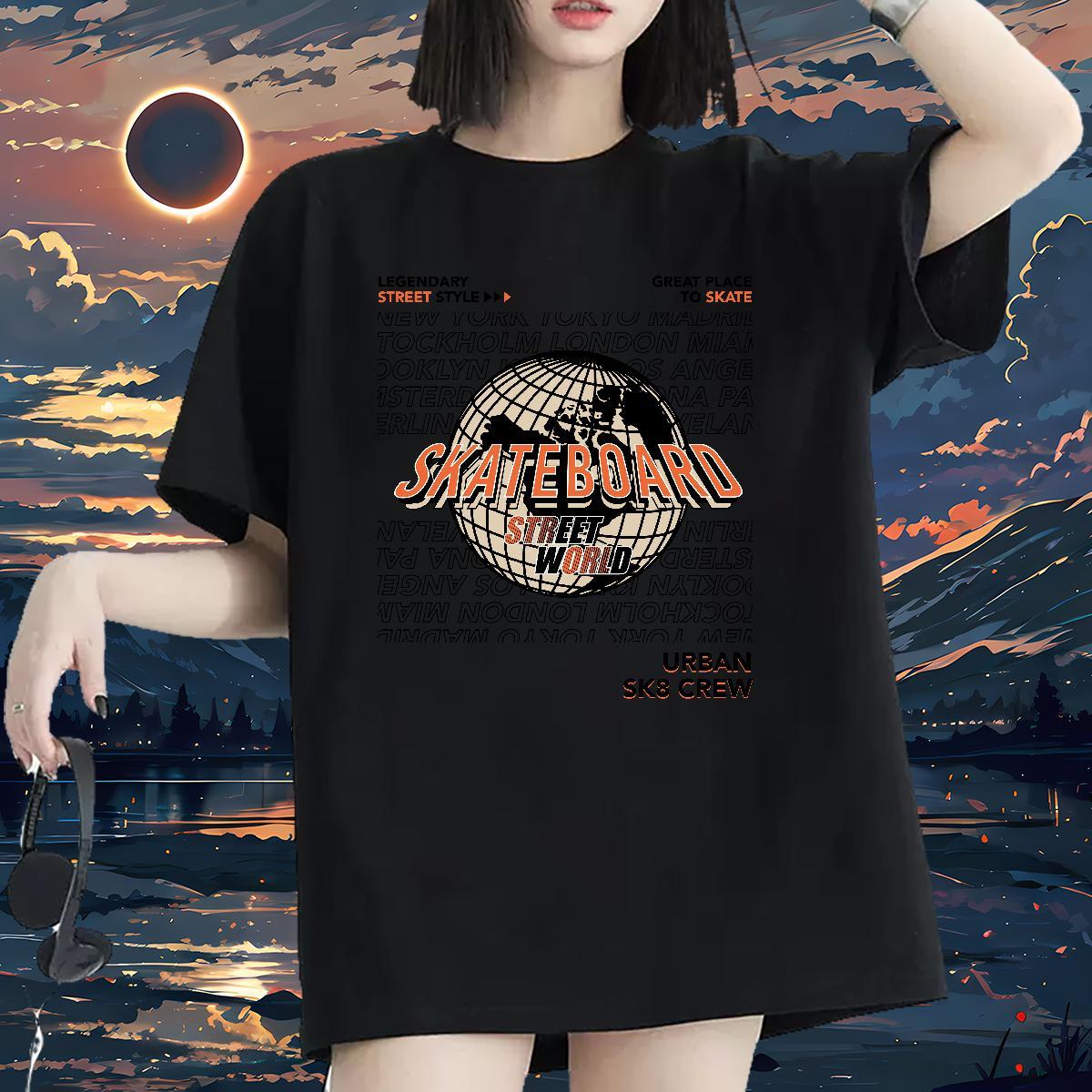 Loose Unisex Tshirts 230g 100% Cotton letter Casual Womens T Shirts Crew Neck Cartoon Anime Tee Shirt