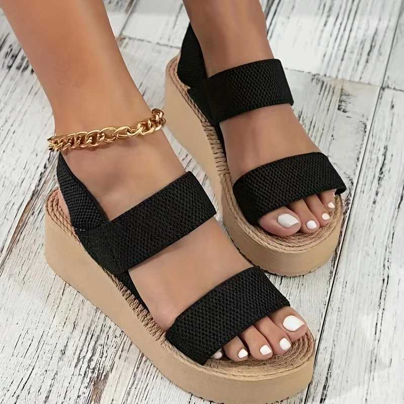 New Arrival 1 pair of womens minimalist wedge sandals with open platform and thick sole casual sandals with ankle straps and suspenders solid colored 