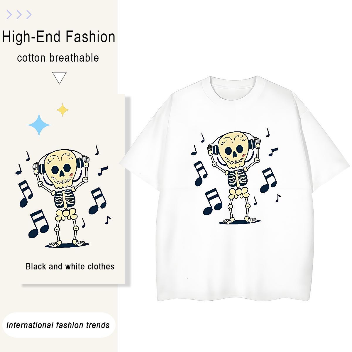 Loose Men T Shirts 230g Pure Cotton skull Daily Outfit DIY Anime Round Neck Short Sleeve Tshirts Classic Tee Shirt