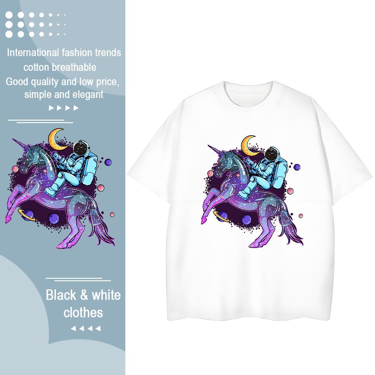 5A Women Tshirts 230g Cotton planet Sports Street Wear T Shirt For Woman Crew Neck DIY Anime Printed Tees Shirts
