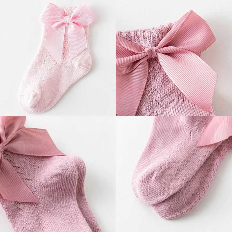 0-5Years Newborn Baby Ankle Socks With Bows Cotton Sock For Girls Summer Hollow Out Toddlers Girl Frilly Socks Infant Floor Sock CL240824