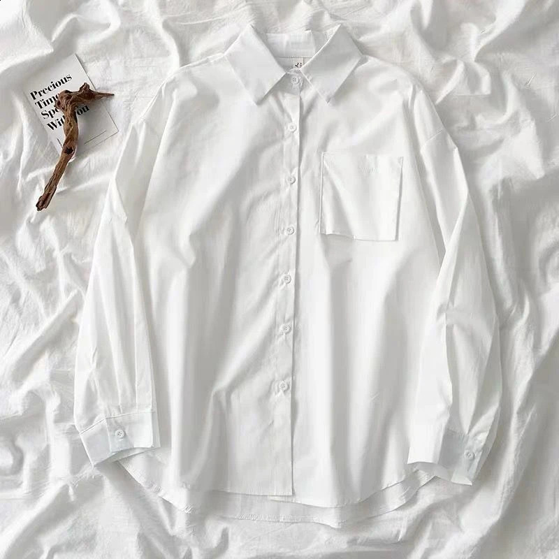 Zoki Autumn Women Shirt JK White Black Long Sleeve Loose Student Shirts Turn Down Collar Tie Casual Fashion Pocket Tops 240823