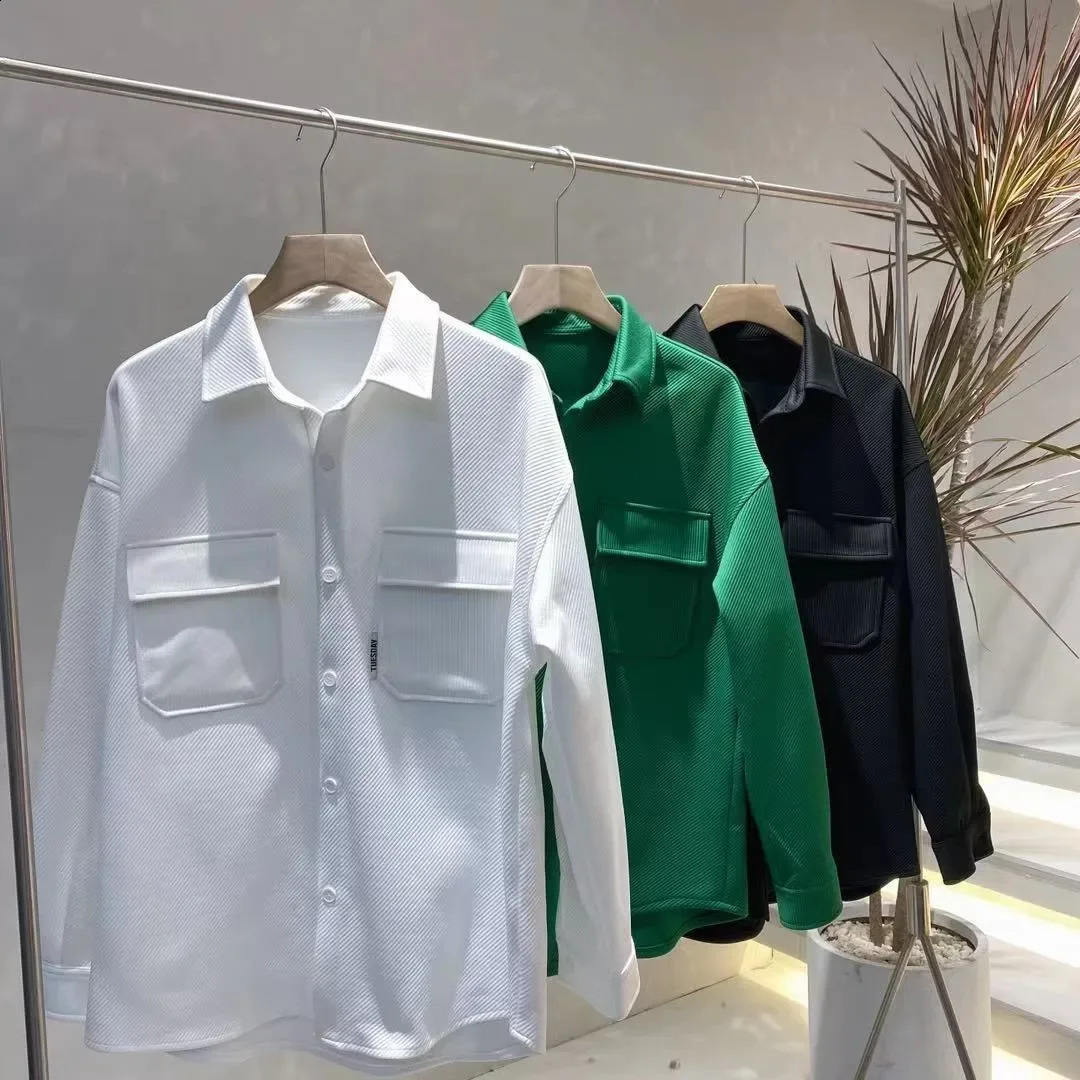 Autumn Mens Fashion Collar Shirt Loose Fit Knitted Jacket Casual Clothing 240824