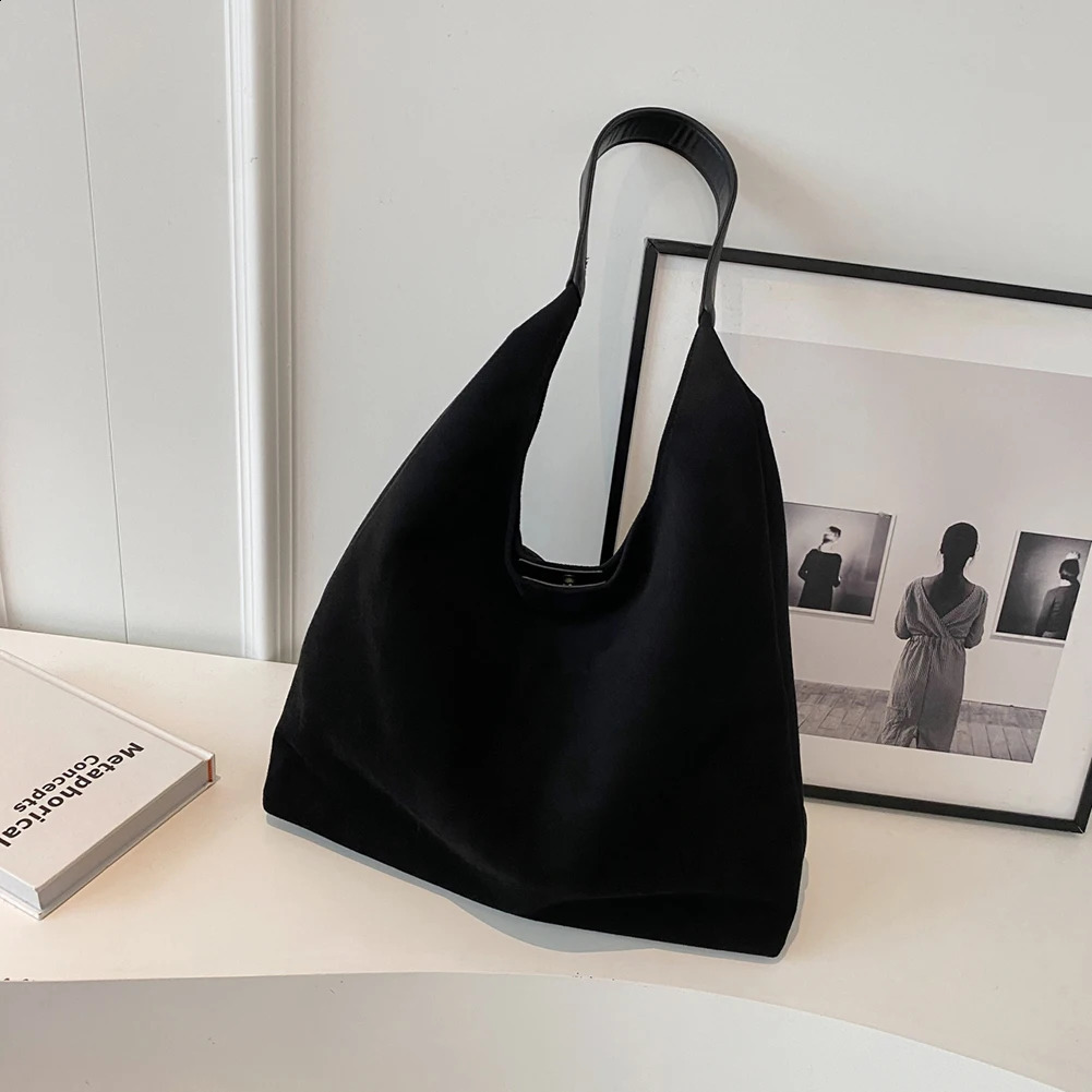 Women Suede Shoulder Bag Retro Single Large Capacity Trendy Work Hobo Solid Color Hasp Clre Outdoor Travel y240826