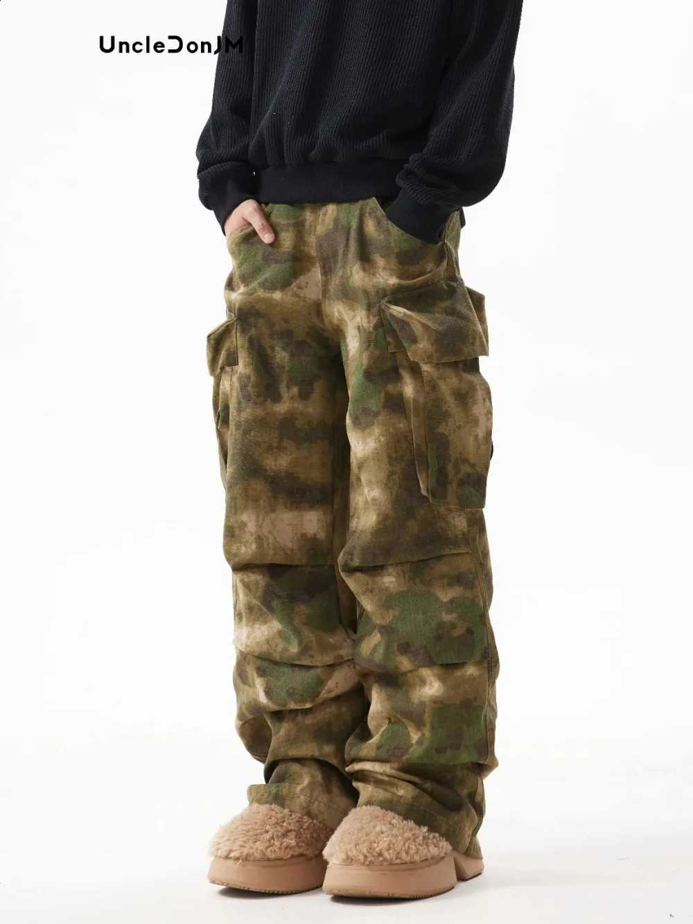 UncledonJM Cavalry Camouflage Cargo Pants Overalls Casual Multi Pocket Artillery Troop Hip Hop 240823