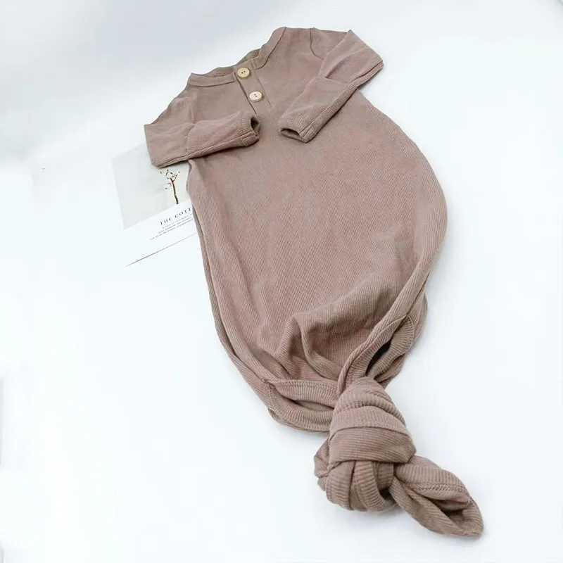 Comfortable Solid Color Baby Boys Ribbed Cotton Gowns Newborn Swaddle Blanket Knotted Sleeping Bag M240824
