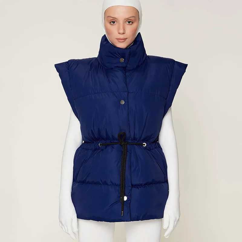 Women's Down Parkas Drawstring Waist Long Puffer Jackets Vest Women Slveless Warm Thick Bubble Coats Puff Parkas Down Drawstring Vests Outcoats Y