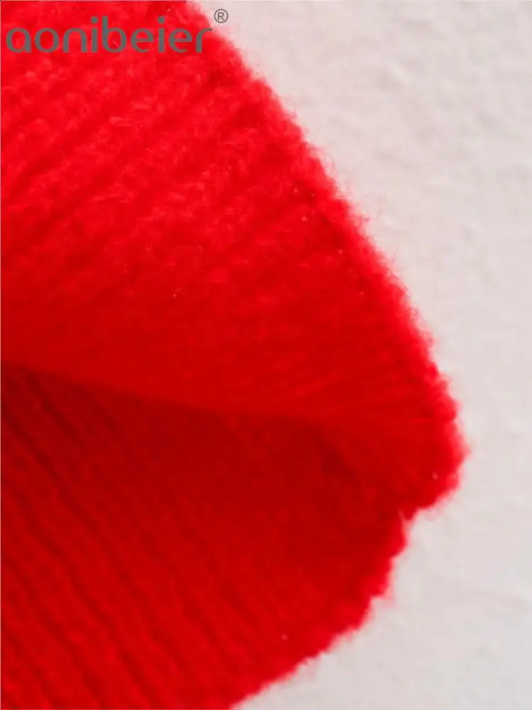 Aonibeier Off Shoulder Women Sweater Traf Autumn Long Sleeve Slash Neck Knitted Pullovers Female Top Y2K Jumpers Red Pull 240824