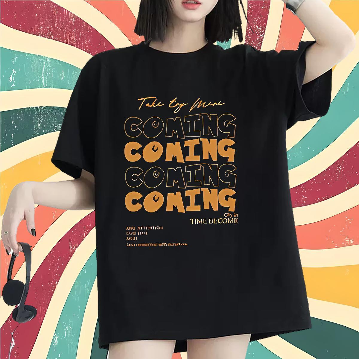 Comfortable Women Tees 100% Cotton 230g letter Daily Wear Women T Shirts Short Sleeve O-Neck Black White Clothes