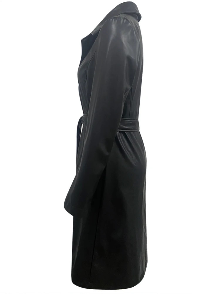 Year Arrival Sell Black Color Long Sleeve Casual Fashion Womens Comfortable Modern Leather Trench Coat -SHP00035 240824